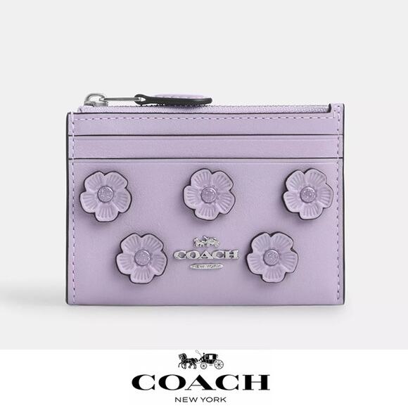 🌸 Coach Mini Skinny Id Case With Floral Applique - Picture 1 of 8